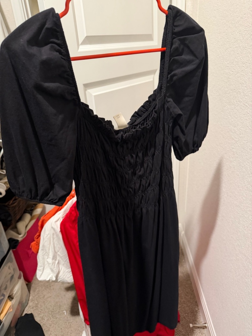 H&M Black Puff Sleeve Smocked Midi Dress